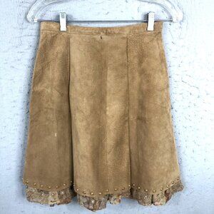 Patricia Wolf Leather Skirt Womens 6 Brown Suede Ruffle Western Feminine Rodeo
